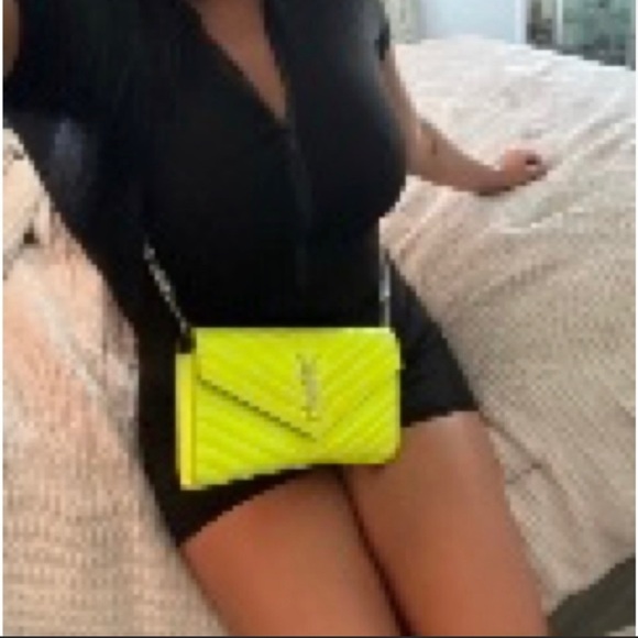 Rare- Ysl Neon Yellow Wallet on Chain - Picture 2 of 15